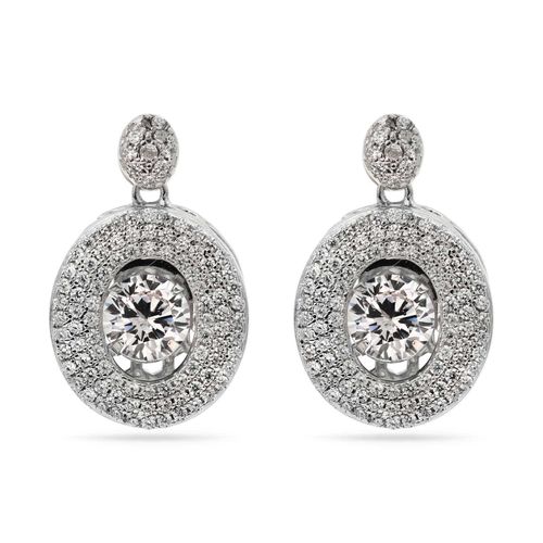 146683-Par de Brinco em Prata 925 Oval Dancing Diamond com Zircônias 146683