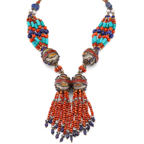 152988-Colar Linha Nepal Com Coral,Turquesas e Lapis Lazulle 152988