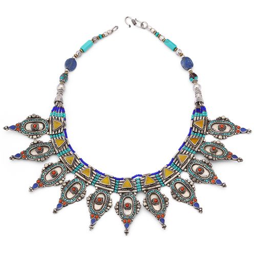 154145-Colar Linha Nepal Com Turquesa, Coral e Lapiz Lazulle 154145