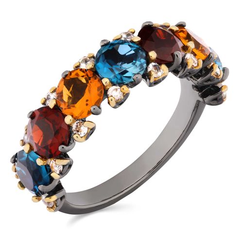 185490-Anel em Prata Luxo com Citrino, Granadas, London Blue e Zircônias 185490