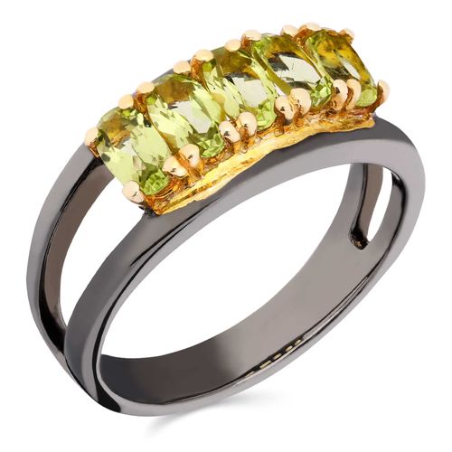 185497-Meia Aliança em Prata Luxo com Peridotos 185497