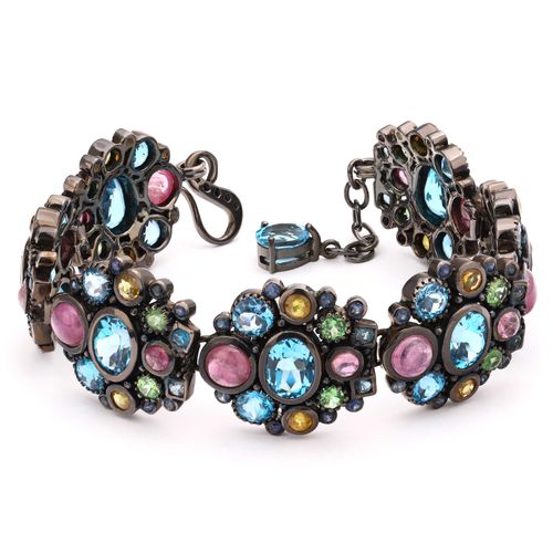 175285-Pulseira Linha Premium em Prata 925 com Safiras, Citrinos, Granadas eTopázios London Blue 175285