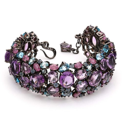 175484-Pulseira Linha Premium em Prata 925 com Ametistas, Safiras, Topázios 175484