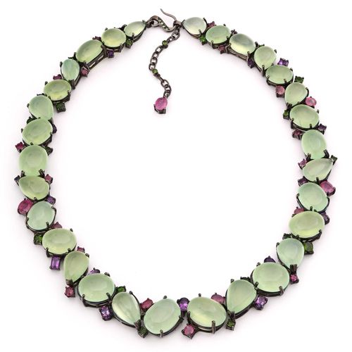 176552-Colar em Prata Luxo com Prenitas, Ametistas, Chormediopsides e Safiras Rosas Aprox. 387,30 cts 176552