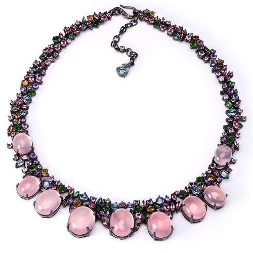 181273-Colar Linha Premium em Prata 925 com Quartzo Rosa, Ametista, Topázio, Granada e Safira 181273