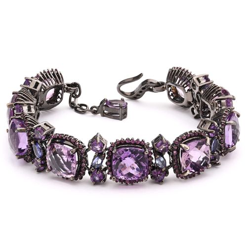 181441-Pulseira Linha Premium em Prata 925 com Ametistas, Safiras e Tanzanitas 181441