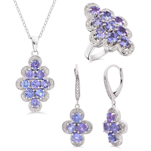 175903-Anel Brinco e Pingente Tanzanita com Zircônias Prata 175903