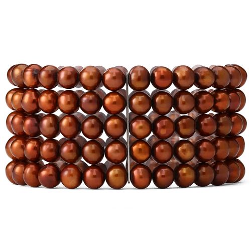 143545-Pulseira em Prata de Pérola de Água Doce Chocolate 5 Voltas 143545