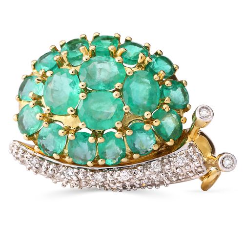 123084-Broche Caracol em Ouro Amarelo  com Esmeraldas e Diamantes 123084