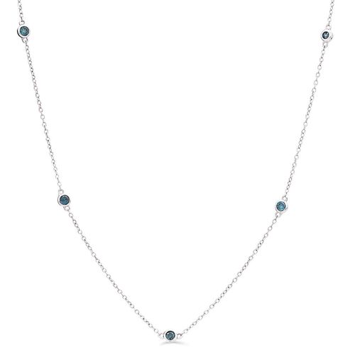 154141-Colar em Prata 925 Com Pontos de Luz em Diamantes Azuis 154141