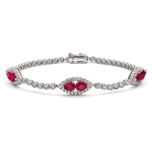 191484-Pulseira em Ouro Branco 18k com Rubis e Diamantes 191484