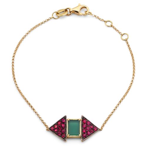 191485-Pulseira em Ouro Amarelo 18k com Rubis e Agata 191485