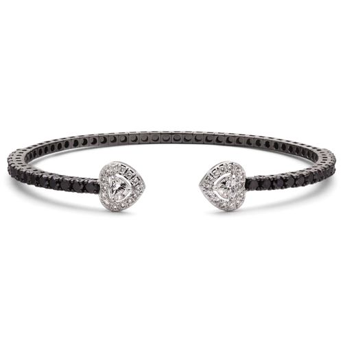 191486-Bracelete em Ouro Branco 18k  Corações com Diamantes Brancos e Negros 191486