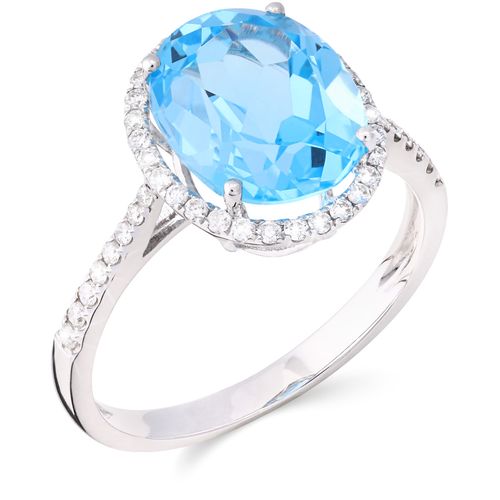 129816-Anel Em Ouro Branco de Topázio Azul com Diamantes 129816