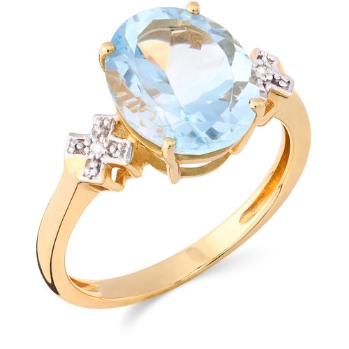 145131-Anel em Ouro Amarelo com Água Marinha Oval e Diamantes 145131