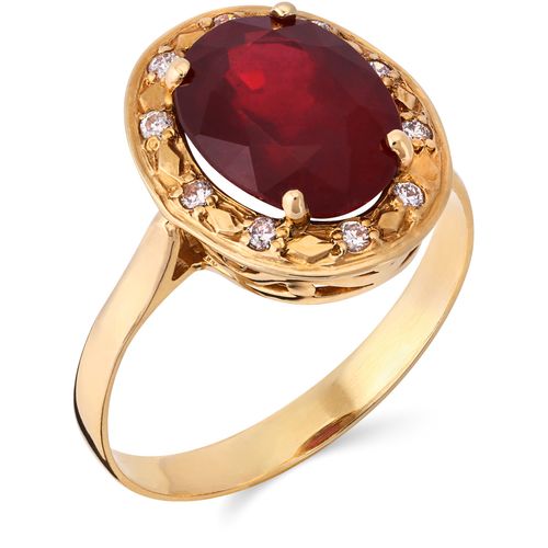 189909-Anel em Ouro Amarelo de Rubi Com Diamantes 189909