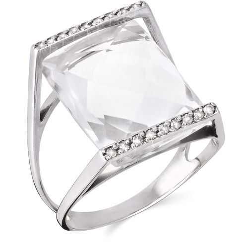 194724-Anel em Ouro Branco com Cristal Retangular e Diamantes 194724