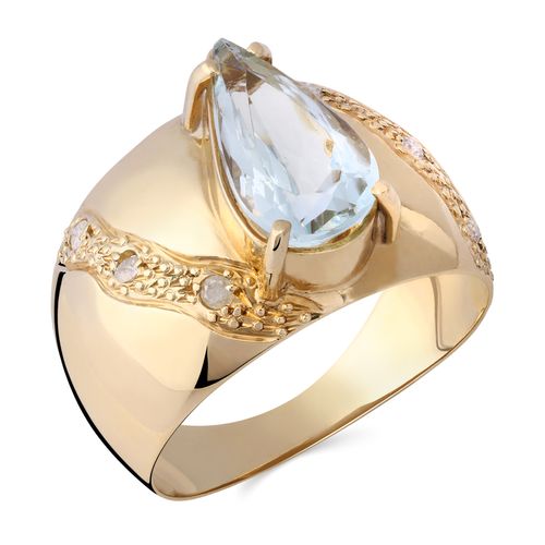 107401- Anel Água Marinha Gota e Diamantes 107401