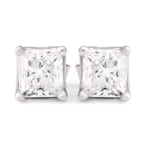 137740-Par de Brinco em Ouro Branco com Diamante Princess Cut 137740