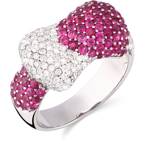 126884 - Anel em Ouro Branco 18k com Rubis e Diamantes Aprox. 2,41 cts 126884