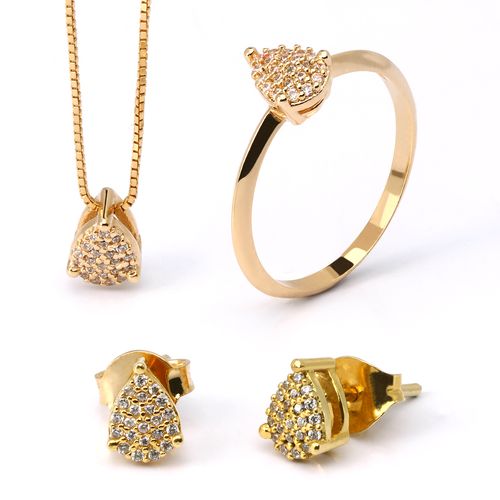 197601-Conjunto em Prata 925 Gota com Zircônias 197601
