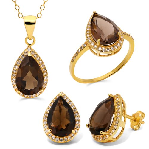 187733-Conjunto em Prata 925 com Quartzos Fumê e Topázios Brancos 187733