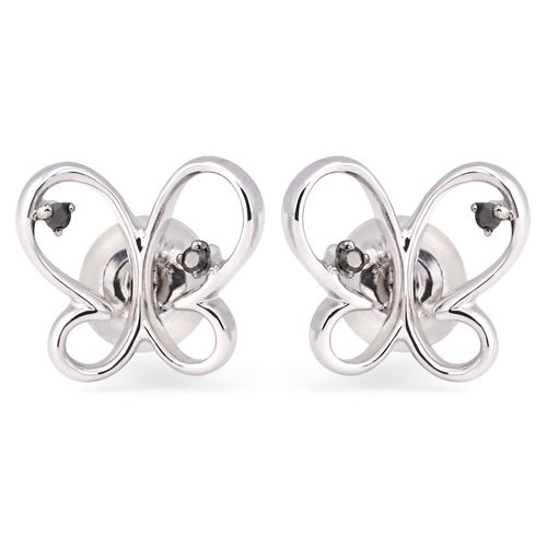 105063-Par de Brinco em Ouro Branco com Diamantes Negros Borboleta 105063