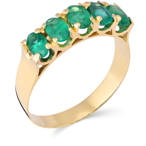 105723-Meia Aliança Ouro Amarelo 18 k com Esmeraldas 105723