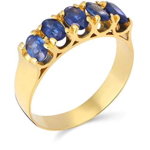 123640-Meia Aliança em Ouro Amarelo 18k com 5 Safiras Azuis 123640