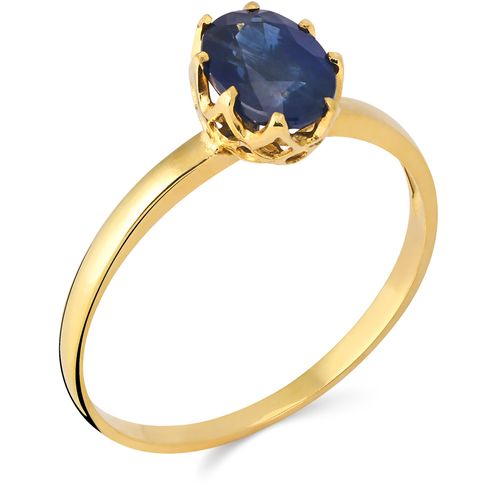 194210-Anel Ouro Amarelo 18k Cestinha com Safira Azul Oval 194210