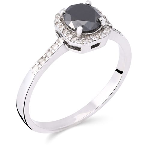 199691-Anel em Prata Solitário Quadrado Com Diamante Negro e Brancos 199691