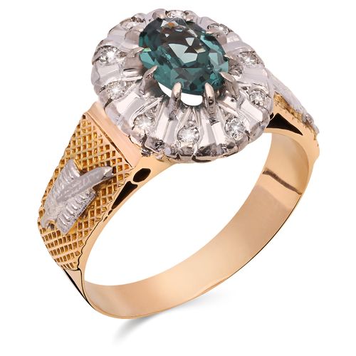 196690-Anel em Ouro Amarelo 18k Formatura com Turmalina Verde e Diamantes 196690
