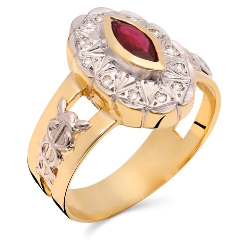 196693-Anel em Ouro Amarelo 18k de Formatura com Rubi e Diamantes 196693