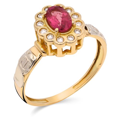 196691-Anel em Ouro Amarelo 18k Formatura Turmalina Rosa e Zircônias 196691
