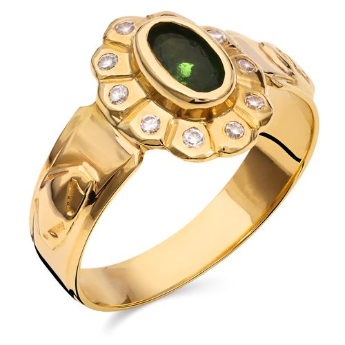 196657-Anel Formatura em Ouro Amarelo 18k com Pedra Sintética Verde e Zircônia 196657