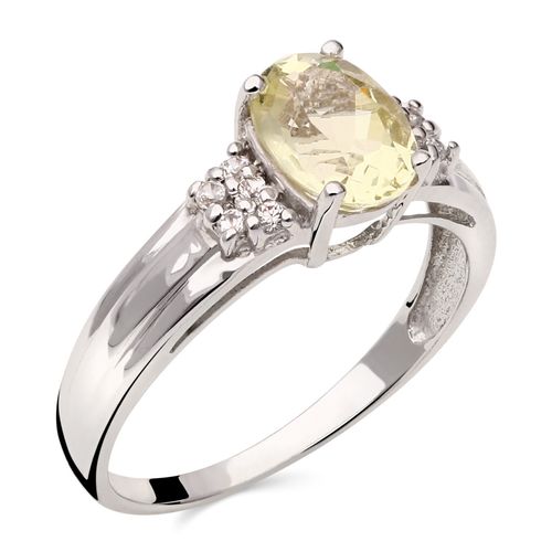 158590-Anel em Prata 925 Com Scapolite Amarela e Zircônias 158590