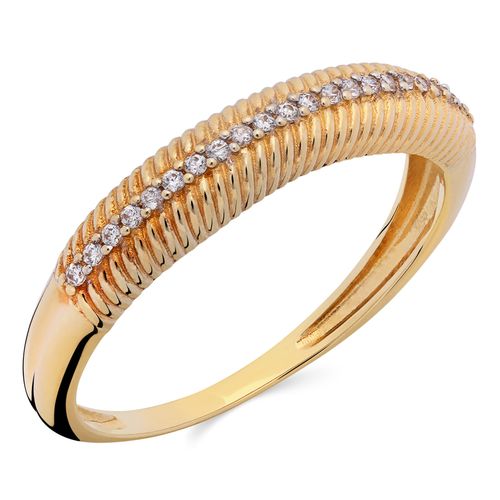 190888-Meia Aliança Ouro Amarelo 18k Trabalhada com Diamantes 190888