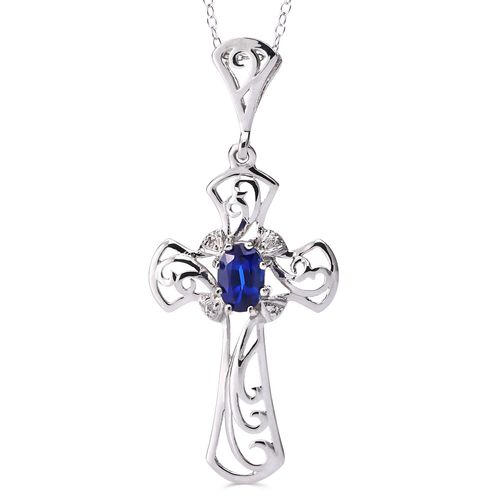 168331-Pingente em Prata 925 Cruz com Kianite e Diamante 168331