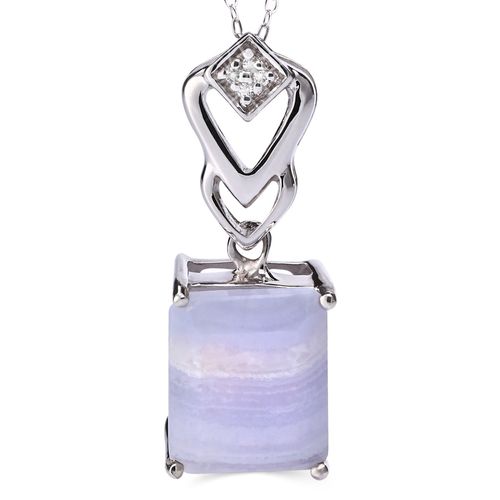 158404-Pingente em Prata 925 com Agata Azul Aprox. 3,26 cts e Topazios Brancos 158404