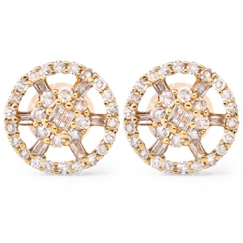 123100 - Par de Brinco em Ouro Amarelo 18k Redondo com Diamantes Aprox. 50 pts 123100