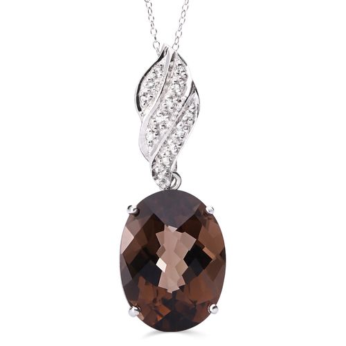 159351-Pingente em Prata 925 com Quartzo Fumê Oval e Topázio Branco 159351