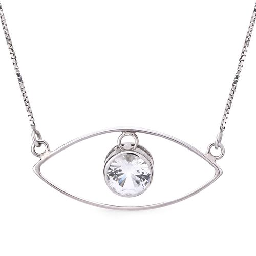 193643-Pingente em Ouro Branco 18k Olho Grego com Cristal 193643