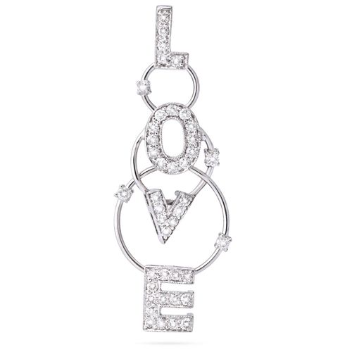 196507-Pingente em Ouro Branco 18k Love com Diamantes 196507