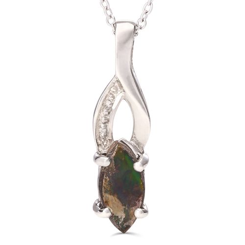 155703-Pingente em Prata 925 com Amolite Navete e Diamantes 155703