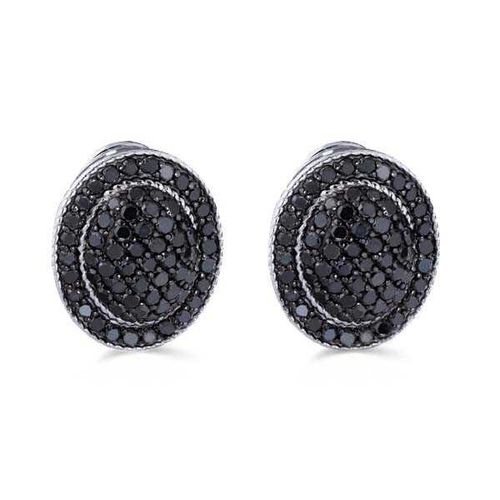 129296-Par de Brinco em Prata 925 com Diamantes Negros 129296