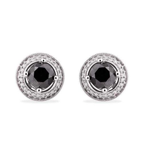 127500-Par de Brinco Em Prata 925 com Diamantes Brancos e Negros 127500