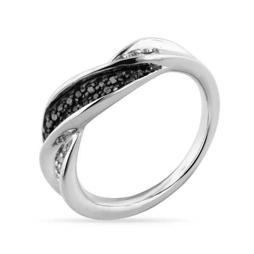 141894-Anel em Prata 925 Torcido com Diamantes Negros e Brancos 141894