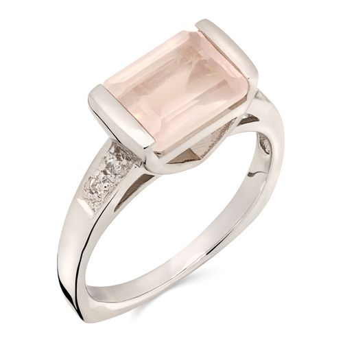155113-Anel em Prata 925 com Quartzo Rosa e Topázios Brancos 155113