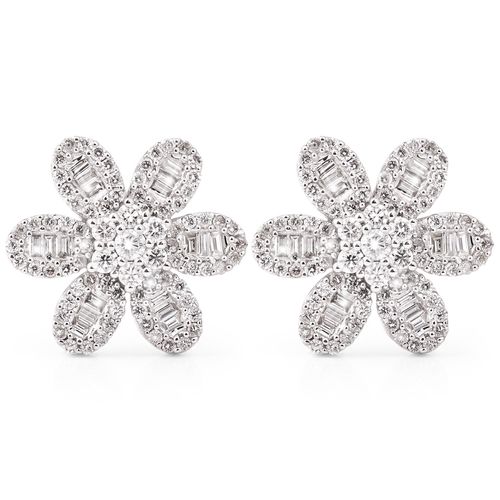 108448 - Par de Brinco em Ouro Branco Florzinha com Diamantes Aprox. 1,12 cts 108448