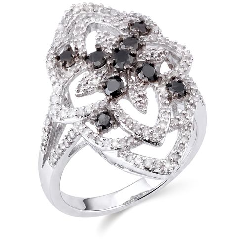 110167 - Anel em Ouro Branco 14k Navete com Diamantes Brancos e Negros Aprox. 1 ct 110167
